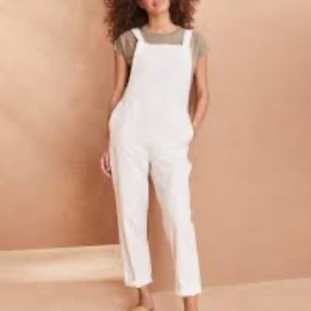 Eileen Fisher Overalls Womens  XXS White Tapered Ankle Organic Cotton & Hemp